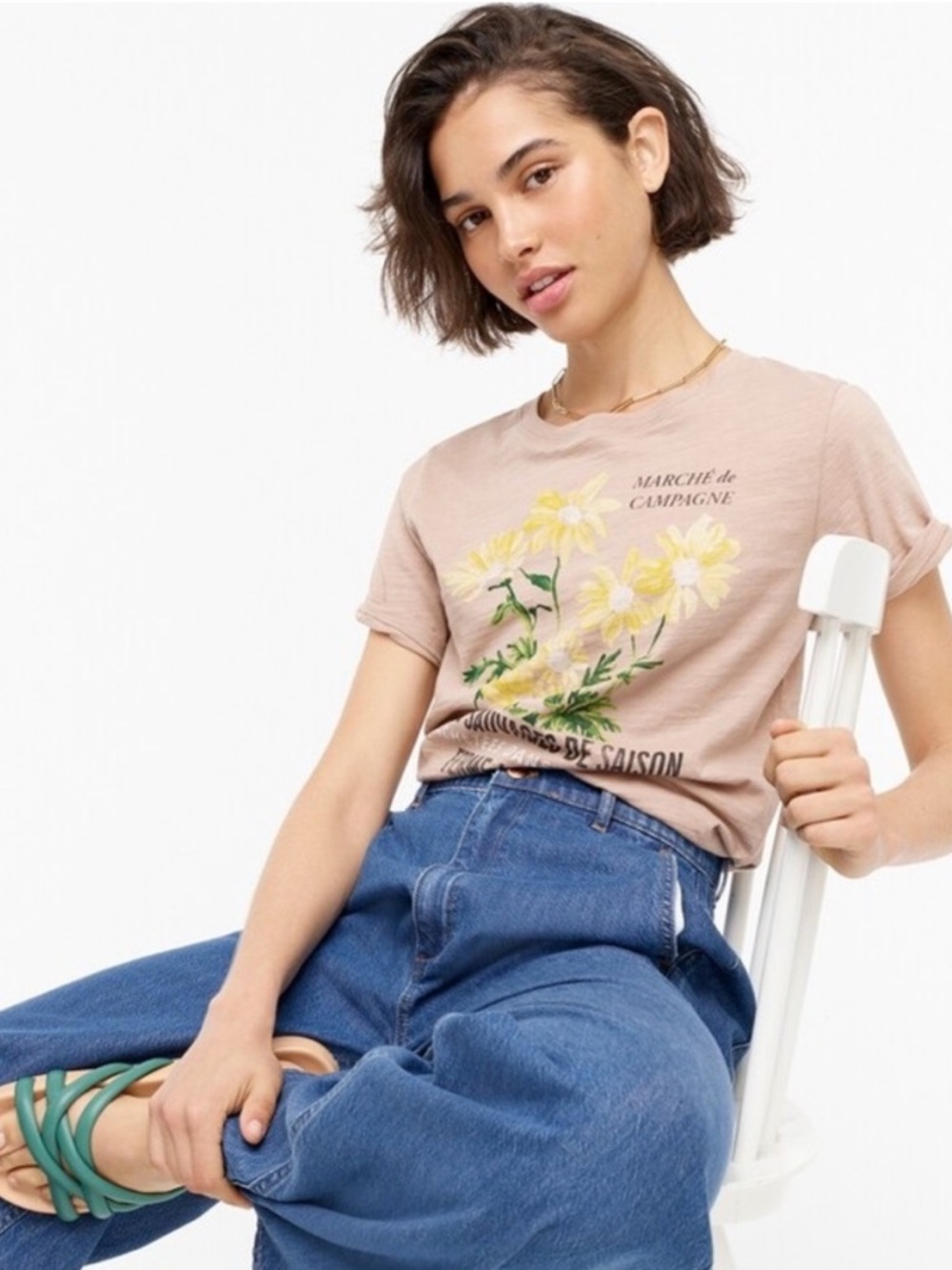 J.Crew Women’s Tan Vintage Cotton "Fleurs Sauvages" T-shirt Size S